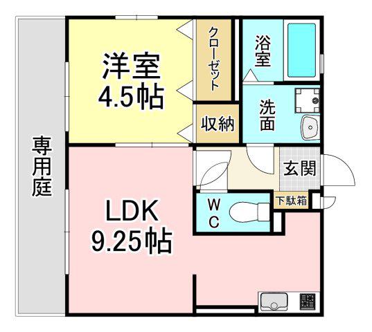 ヴィオラ楠橋(1LDK/1階)の間取り写真