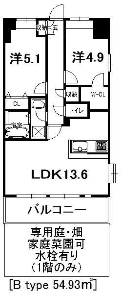 アーペブローネ上志津(2LDK/1階)の間取り写真