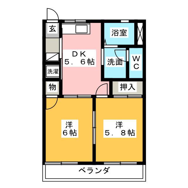 サンフレーム南館(2K/1階)の間取り写真