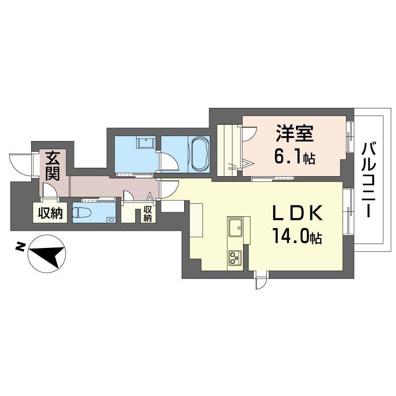 西武多摩川線 多磨駅 徒歩3分 3階建 築1年(1LDK/2階)の間取り写真