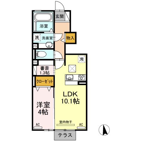 ベルカーサ秋葉(1LDK/1階)の間取り写真