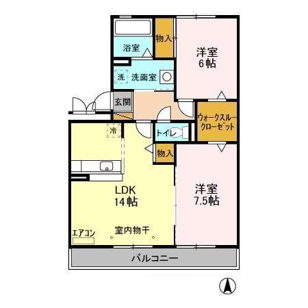 ベルデュールB(2LDK/2階)の間取り写真