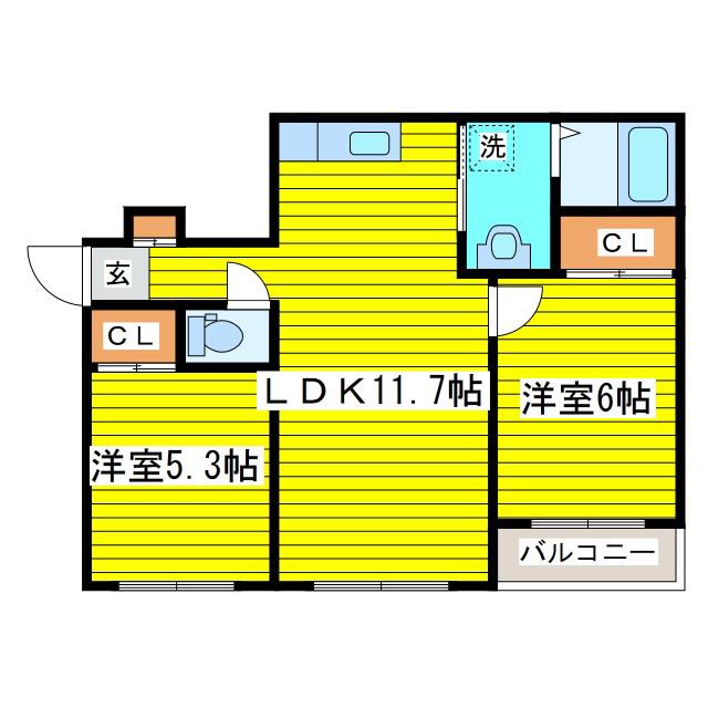 メゾンクー・ドゥ・クール(2LDK/2階)の間取り写真