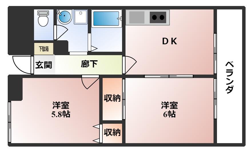 エスペランサ豊中(2DK/4階)の間取り写真