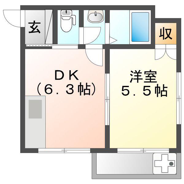 ウェラコート ガイア(1DK/2階)の間取り写真