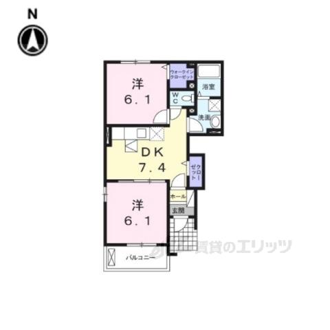 メゾン・城ノ下B(2DK/1階)の間取り写真