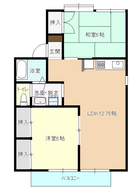 メゾントゥルース(2LDK/2階)の間取り写真