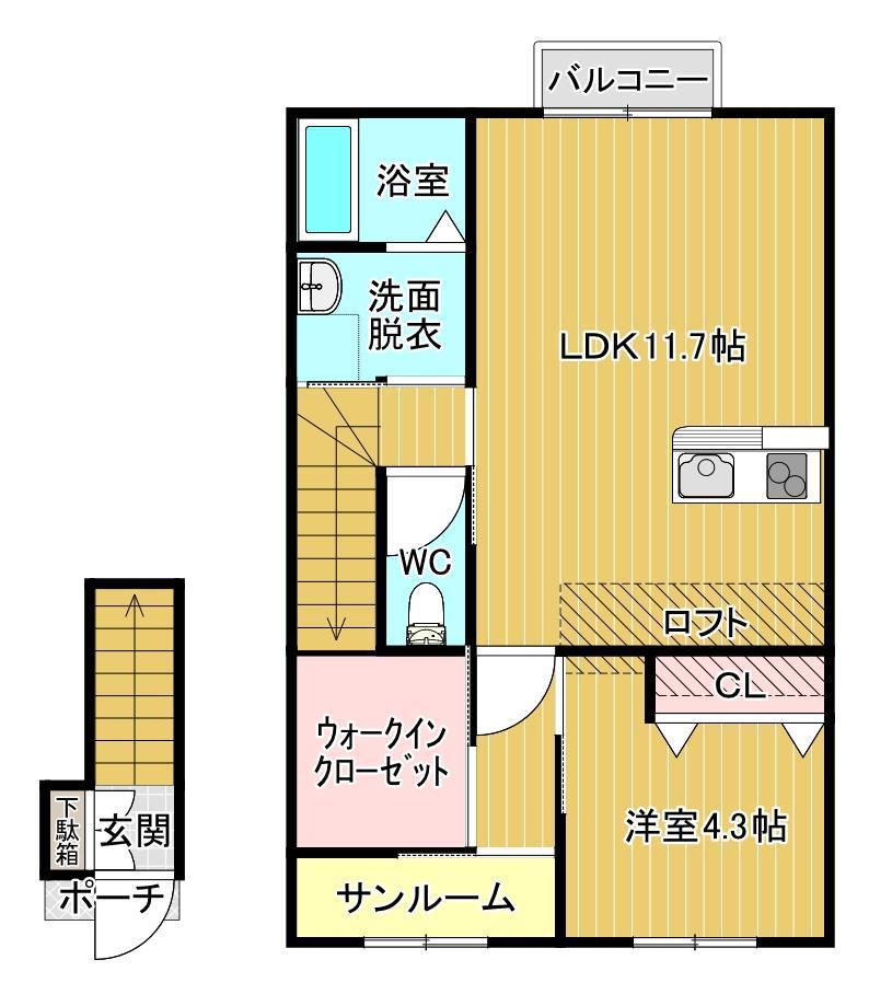 カーサHIRO(1LDK/2階)の間取り写真
