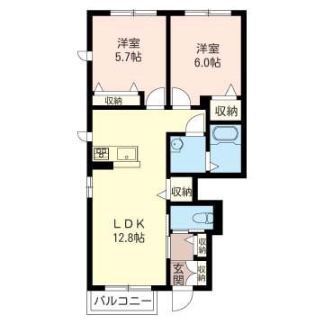 シャーメゾン本町 A(2LDK/1階)の間取り写真