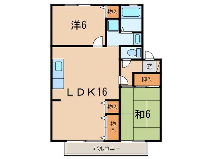 プレステージ芦屋C棟(2LDK/2階)の間取り写真