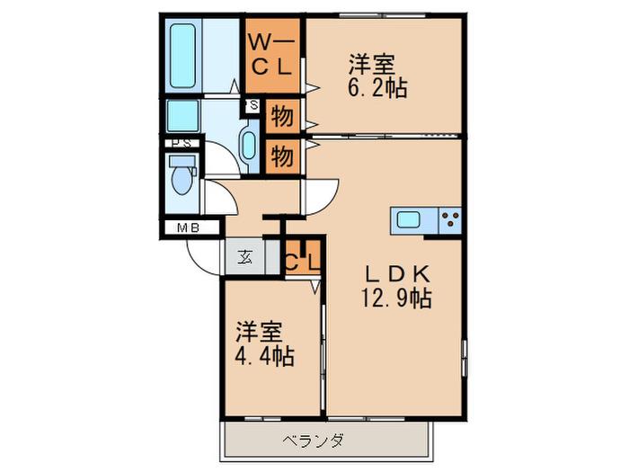 グランツ遠里小野(2LDK/3階)の間取り写真