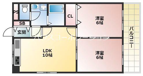 クレール西町北棟(2LDK/3階)の間取り写真