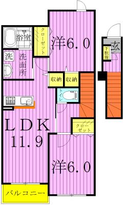 シック・ポワールI(2LDK/2階)の間取り写真
