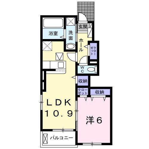 リブラF(1LDK/1階)の間取り写真