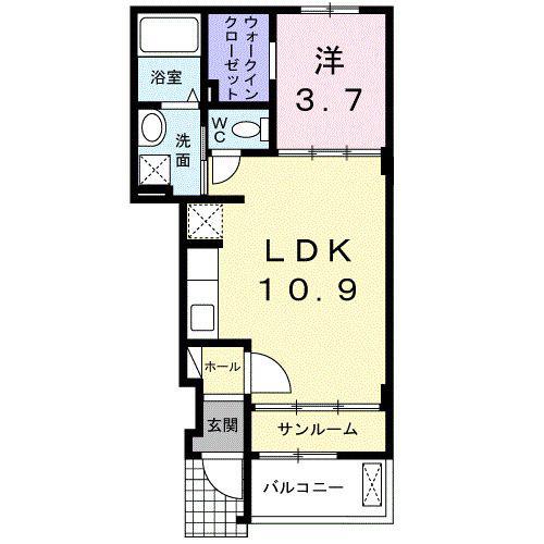 オリビエールB(1LDK/1階)の間取り写真