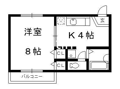 エラン大手筋(1K/1階)の間取り写真