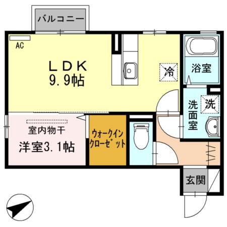 アバガス大野(1LDK/2階)の間取り写真