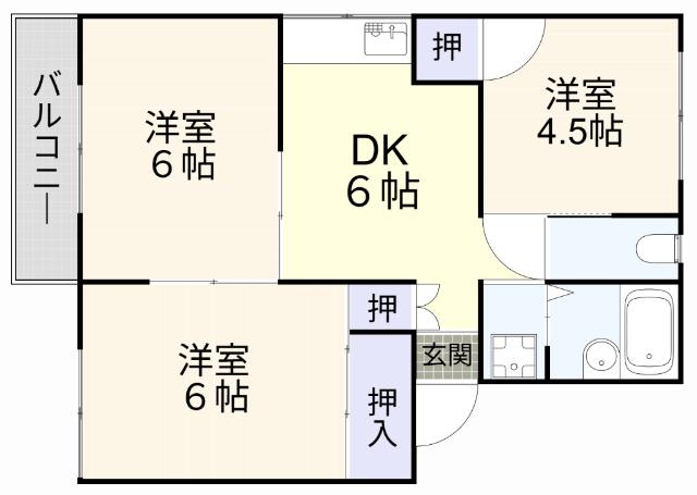 コーポカシワダ A棟(3DK/2階)の間取り写真
