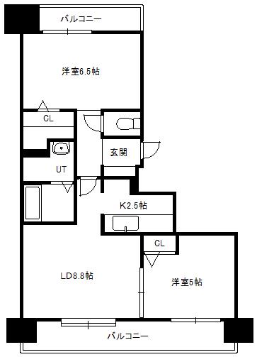 ドミ山鼻八条(2LDK/9階)の間取り写真
