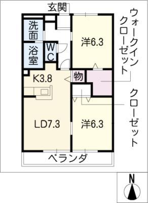 コンフォート大高南(2LDK/2階)の間取り写真