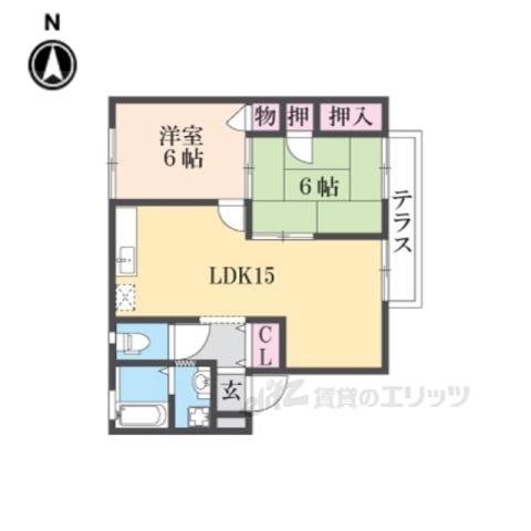 梅花ハウス1(2LDK/1階)の間取り写真