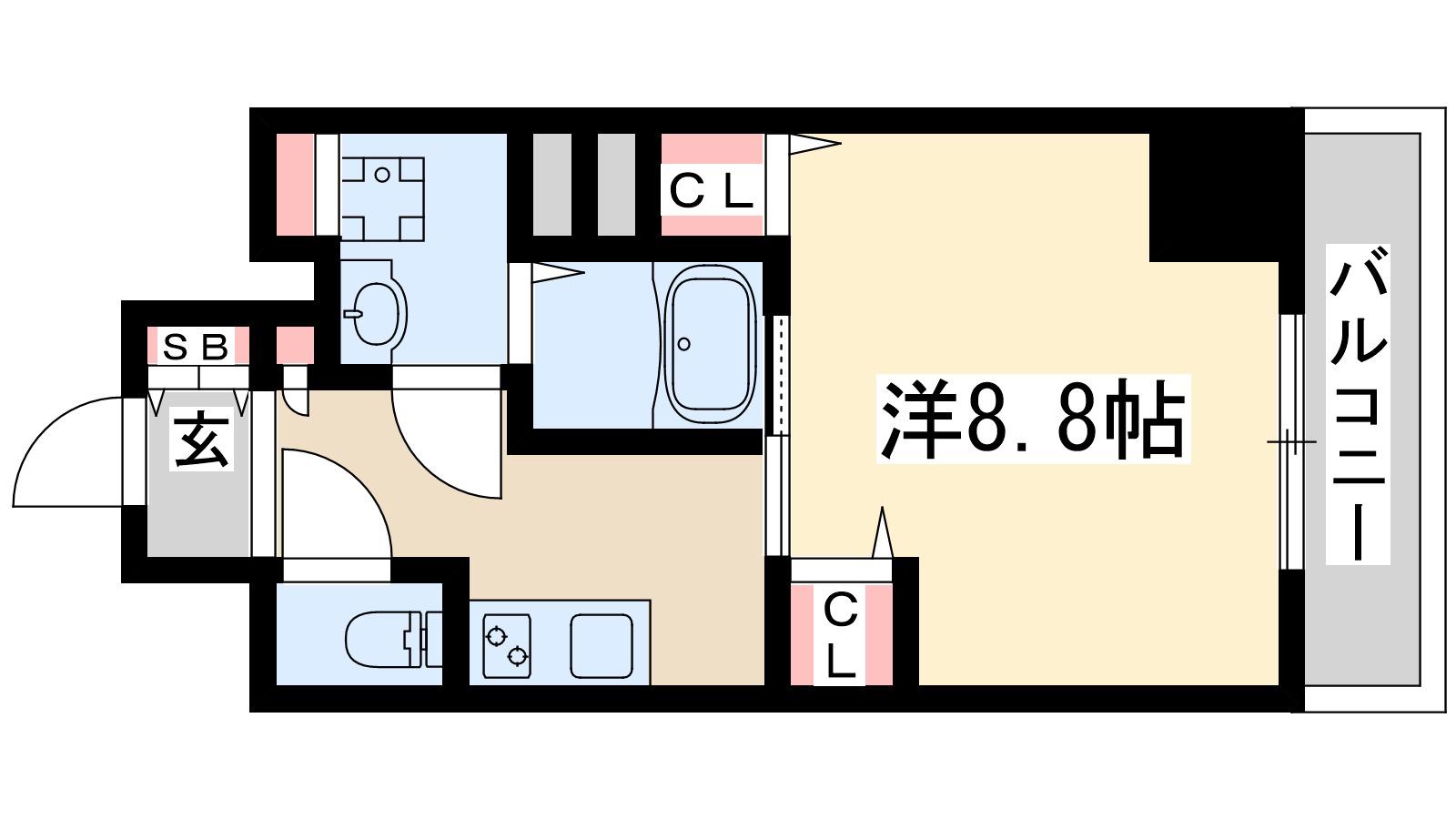 トパーズ江坂(1K/9階)の間取り写真