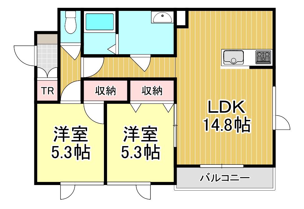 ヴィブレィ ユウカリナ(2LDK/3階)の間取り写真