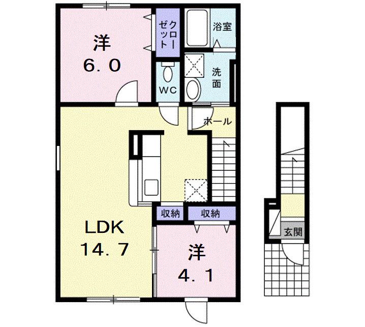 アムールA(2LDK/2階)の間取り写真