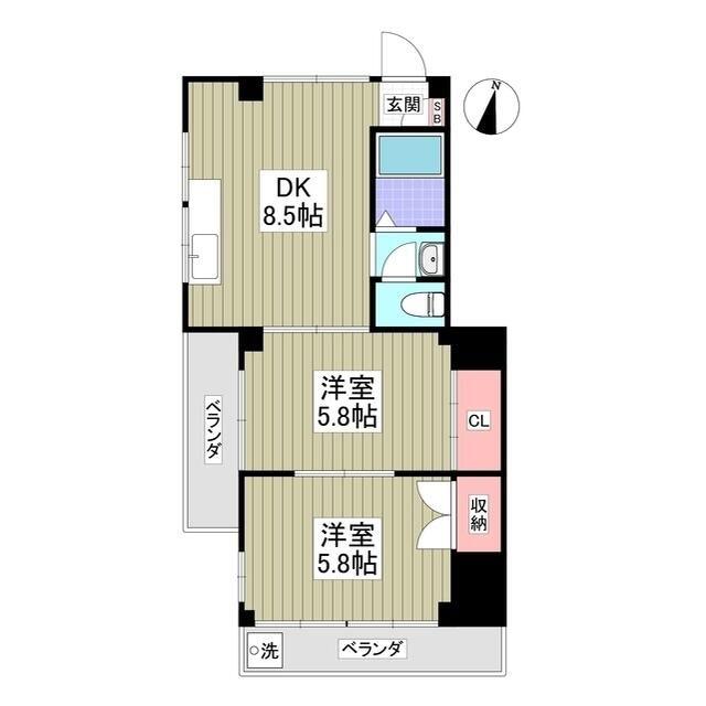 山光ハイムII(2DK/2階)の間取り写真