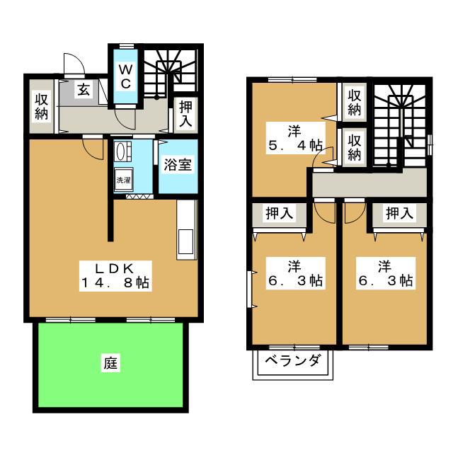 リースランド四日市東B棟(3LDK/1階)の間取り写真