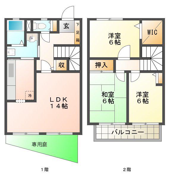 クレールタウン立花(3LDK/1階)の間取り写真