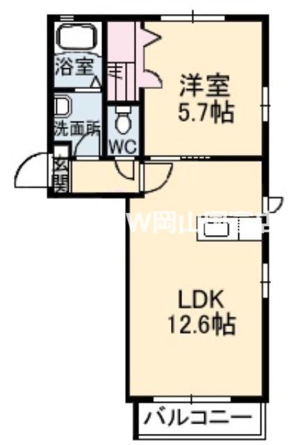 ラ・パルテール関 参番館(1LDK/1階)の間取り写真