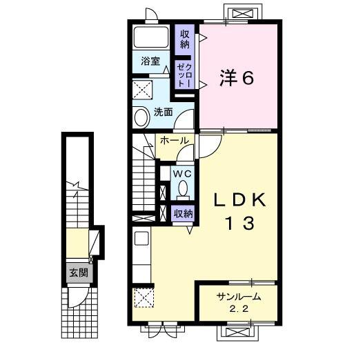 グリーン・南天(1LDK/2階)の間取り写真
