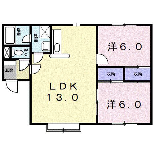 クレストール青葉B(2LDK/2階)の間取り写真