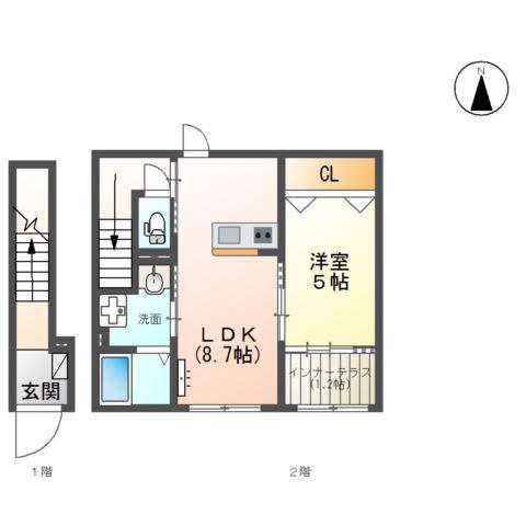 メルヴェールII(1LDK/2階)の間取り写真