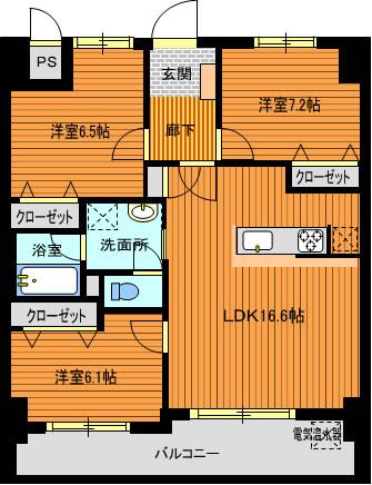 マリンコートII(3LDK/9階)の間取り写真