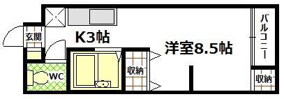 カーサ蟹原(1K/1階)の間取り写真