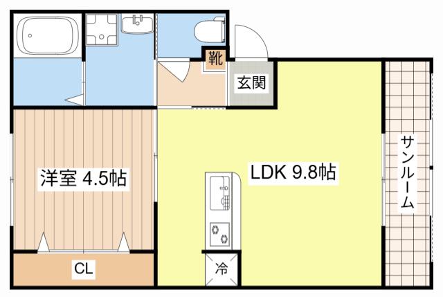 レーベンルーエ(1LDK/2階)の間取り写真