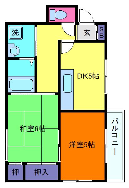 リビング六甲ウエストB(2DK/1階)の間取り写真