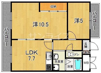 アーバン北田(2LDK/5階)の間取り写真