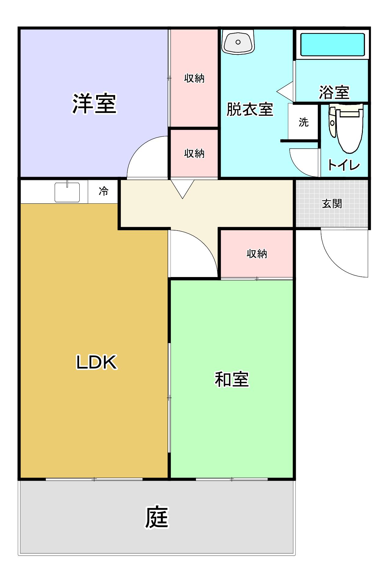 フラワーパーク A棟(2LDK/1階)の間取り写真