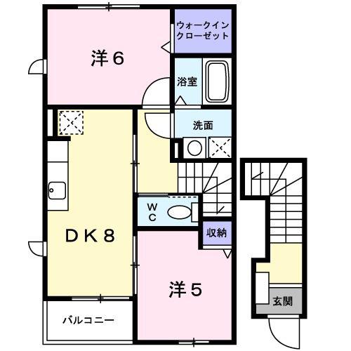 FRIEDE・泉台フリーデ(2DK/2階)の間取り写真