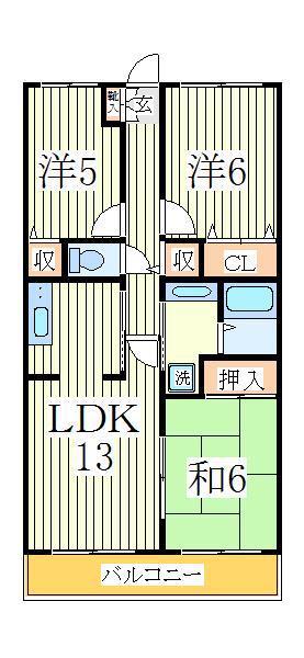 木崎台マンション(3LDK/3階)の間取り写真