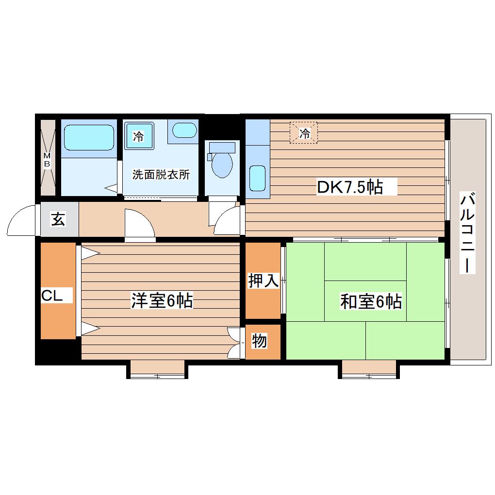 レオンヒル長町(2DK/6階)の間取り写真