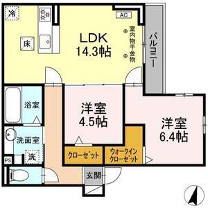 コーエクジスタンス主税(2LDK/1階)の間取り写真