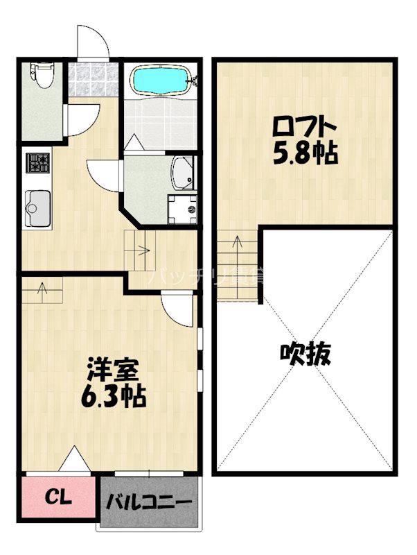クレオ筥松伍番館(1K/1階)の間取り写真
