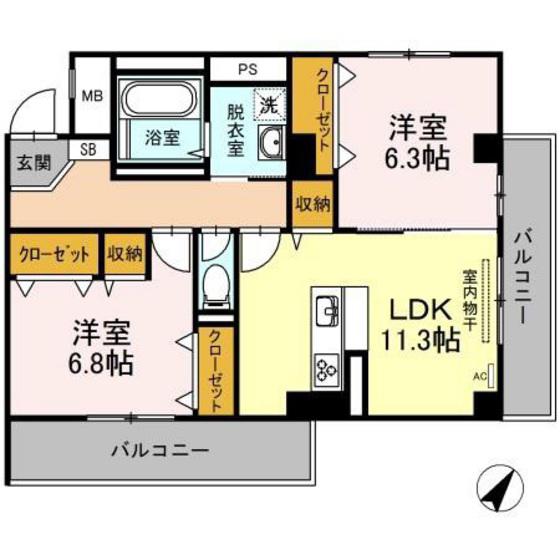 COCOFERME(2LDK/2階)の間取り写真