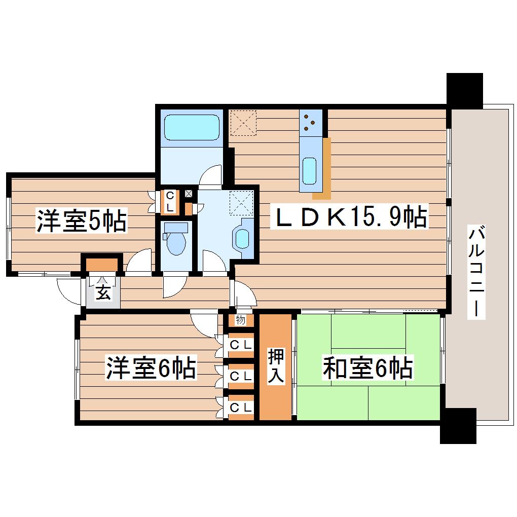 ナイスサンソレイユ長町(3LDK/11階)の間取り写真