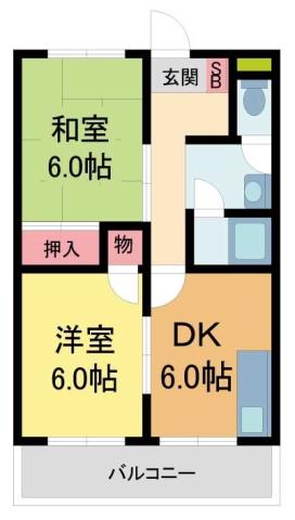 ドミール中山(2DK/1階)の間取り写真