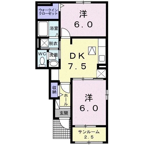 メリータイム I(2DK/1階)の間取り写真
